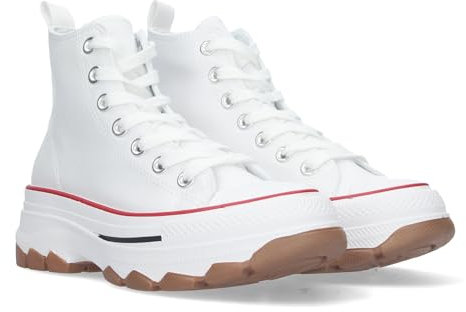 shoes&blues.es 80046-Zapatilla Abotinada de Plataforma para Mujer, Comoda, Estilo Bamba, Material de Lona, y Cierre de Cordones. Talla 40 Rojo