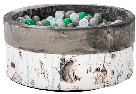 GoldenGroup Baby Forest Friends Piscine a Balle pour Enfant 90x40 cm - Jeux Montessori, Sensorielles Jeux, Piscine à balles Ronde en Velours - Piscine à balles sans balles - Gris