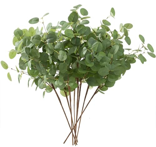 HNVNER 6 Bündel Künstliche Eukalyptus Deko, Grüner Eukalyptus Zweige Blätter Kunstpflanzen Realistische Eukalyptusstiel Gefälschte Pflanze für Hochzeit, Party, Haus, Büro Dekoration Blumenarrangement