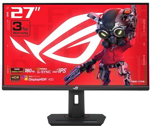 ASUS ROG Strix 27” QHD HDR400 USB-C Gaming Monitor(XG27ACS)-2560x1440, 180Hz, 1ms, Fast IPS, 133% sRGB, Extreme Low Motion Blur Sync, G-Sync Compatible, DisplayWidget, Tripod Socket, 3 Year Warranty