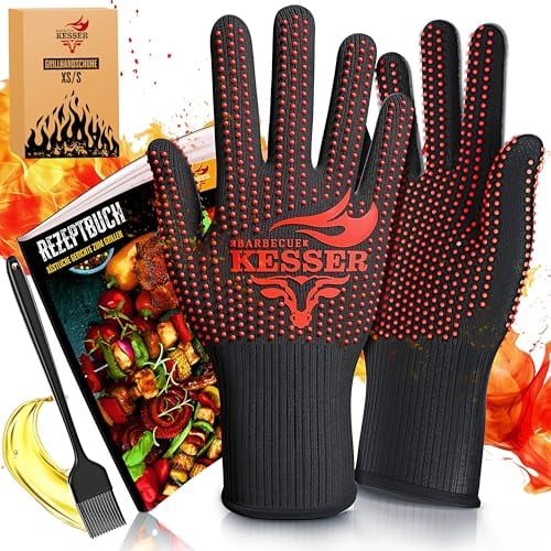 KESSER® Guantes para Barbacoa Resistentes al Calor hasta 500° XXL | Guantes de Horno Transpirables y con Mango Antideslizante | Guantes de Cocina de Tejido de aramida | Guante de Chimenea Lavable a