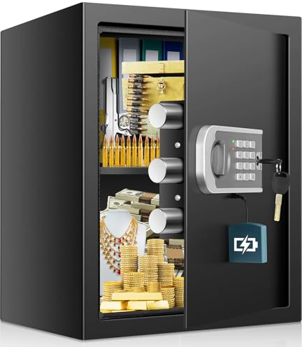 50L Großer Safe Tresor für zuhause Safe Tresormit Zahlenschloss Schlüssel, Dreiriegelverriegelung Möbeltresor für Zuhause Schmuck Bargeld Geldkassette, Waffenschrank Schranktresor Dokumentenbox