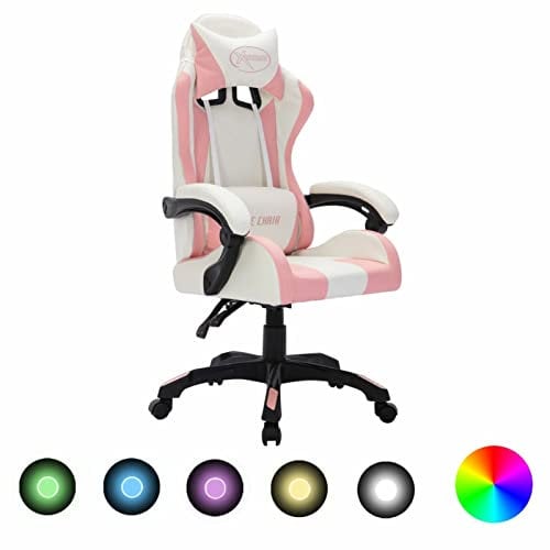 Tidyard Fauteuil de Jeux Vidéo avec LED RVB Rose et Noir Similicuir, Haut Dossier Fauteuil de Bureau Confortable Siège Chaise de Gaming, Ergonomique Chaise de Bureau