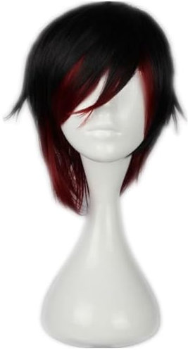 NiceLisa Kurze Schwarz Rot Frauen RWBY Red Trailer Ruby Rose Cosplay Perücke