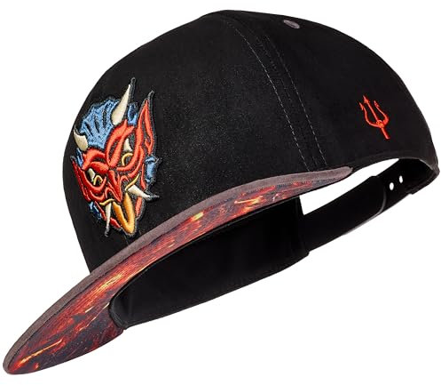Cadency® Snapback Cap Herren, Devil, Baseball Kappe, Basecap gerader Schirm, Premium Qualität, Langlebig, Einheitsgröße, Unisex, Schwarz, Größenverstellbar