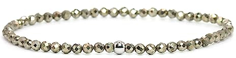 Echtes Pyrit Edelstein Armband mit facettierten 3mm Perlen - verschiedene Längen - Heilstein Schutzstein Edelsteinarmband Glücksbringer Talisman Geschenk (Pyrit, 14CM)