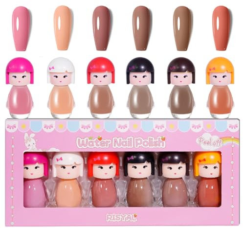 Kids Nail Polish Set for Girls, 6 Rainbow Colors Non Toxic Low Odor Water Base Nail Polish With Stickers, Quick Drying Peel off Nail Varnish Kit for Kids Toddlers 3+ (Pink, 6)