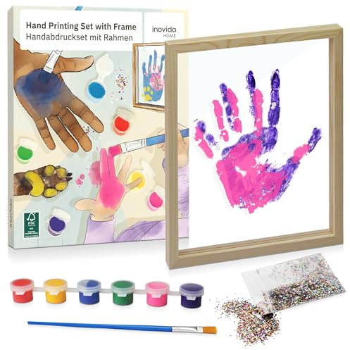 Fingerabdruck Set : Familien Handabdruck Set mit 6 Fingerfarben – Handabdruck Set Familie – Baby Abdruckset – Pfotenabdruck Set Katze und Hundepfoten Abdruck Set – Baby Fussabdruck Set – von Inovida
