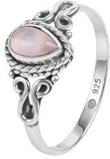 mantraroma Damen Ring Rosenquarz 925 Silber – Cabochon Edelstein Statement Schmuck