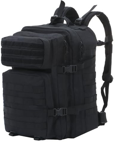 BWBIKE 40L Military Tactical Rucksäcke Outdoor Wanderrucksack Wasserdichter Camo Daypack Durable Molle Army 3 Days Assault Pack Geräumiger Trekkingrucksack, Schwarz
