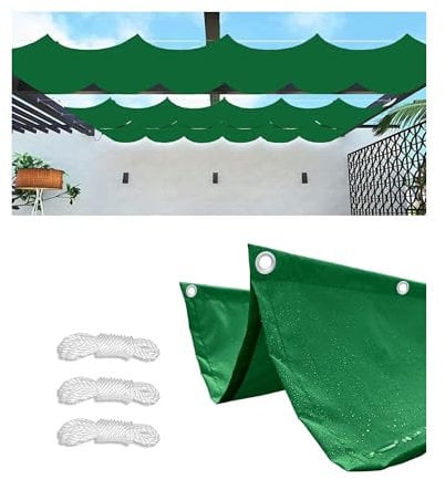 Retráctil Ondulada Vela de Sombra Impermeable 3x6M(AxL) Toldos Exterior Rectangular Protección Rayos UV Resistente al Desgarro para Terraza Balcon Exterior Jardín con Ojales y Cuerdas Verde Oscuro