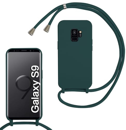 Haygdz Silikon Handykette für Samsung Galaxy S9 Hülle mit Band,Verstellbarer Halskette Handyhülle,Necklace Hülle mit Band,Handyhülle für zum Umhängen,Case mit Schnur, Dunkelgrün