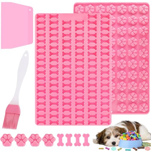 Mexgcom 2 Stück Silikon Backmatte Hundekekse, Mini Hundeknochen Form + Fußabdruck Form, Antihaftend Backmatte Hundekekse Mit Bürsten- und Teigmesser für DIY Hundeleckerlies, Kekse, BPA-Frei