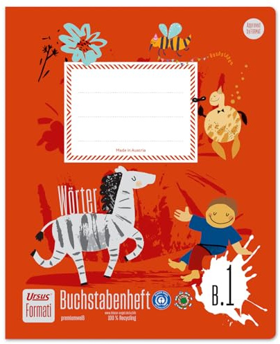 Formati Buchstabenheft B.1 Quart 14 Blatt liniert, vorgedruckten Buchstaben in Druckschrift und Zeichenfeld, aus 100% Recyclingpapier