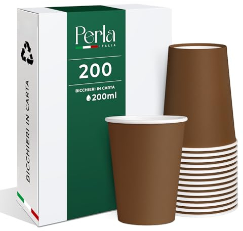 Perla - 200 Bicchieri di Carta da 200 ml - Bicchiere Monouso Biodegradabile Ecologico - Adatto per Bevande Fredde e Calde - Bicchieri per Acqua usa e getta (Avana)