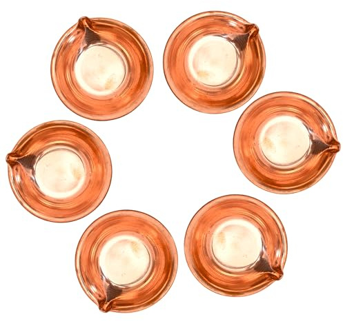 Copper Diya Set of 6 Deepak Long Wick Diva Traditional Indian Festival Décor Decoration for Pooja Temple Mandir Home Karthik Deepam Decorative Lighting Accessories and Gifting (Copper Diya Set of 6)
