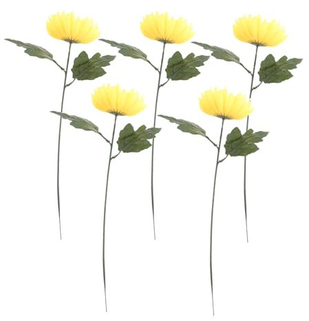 VICASKY 5 Stücke Künstliche Chrysanthemen Realistische Gelbe Kunstblumen Für Friedhof Memorial Day Grab Dekorative Gefälschte Chrysanthemen