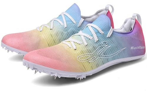 Hiuzylqx Zapatillas de Clavos Atletismo para Hombre y Mujer para Velocidad Sprint Antideslizantes Zapatillas De Correr,Vistoso,36 EU