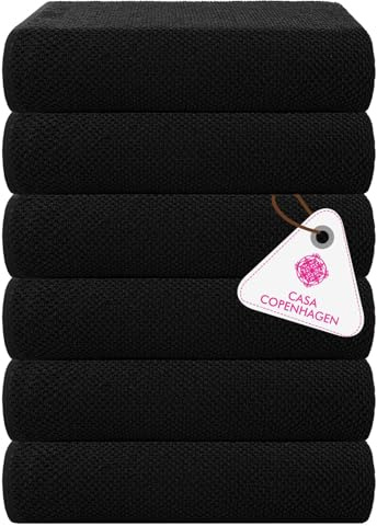 Casa Copenhagen 6er Kleines Badetuch-Geschenkset, 600 g/m², Schwarz | Popcorn Texture 100 % reine ägyptische Baumwolle: 2 kleine Badehandtücher (Geschenkset für Damen und Herren)