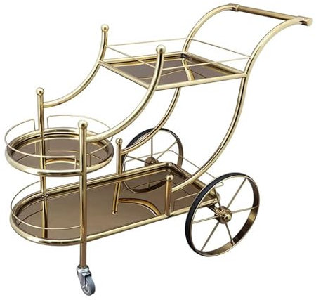 Isla de cocina Carros de barra de lujo dorados de 3 niveles con ruedas silenciosas for cocina, comedor, sala de estar y fiestas, acero inoxidable Carrito de isla de cocina con almacenamiento