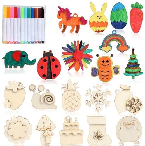 Holz Bastelsets für Kinder 36PCS Tier holz Bastel Set,Holzbastelsets für Kind 3D-Tier aus Holz holzs Basteln Kind,Holzscheiben Bemalen Basteln mit Aquarellstift für DIY Handwerk Jungen Mädchen Kinder