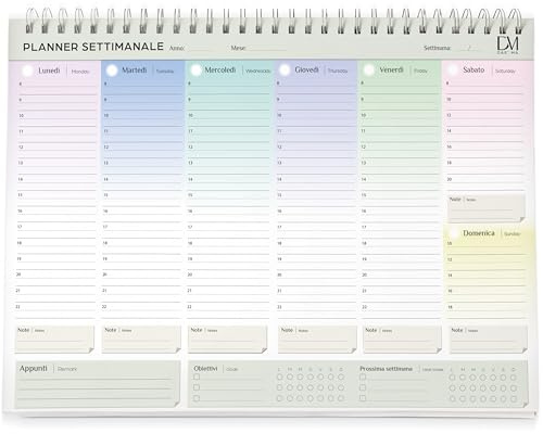 DAE MA Planner Settimanale Da Tavolo Con 104 Settimane Formato A4 - Planning Settimanale Da Tavolo 2026 Con Spotify Code - Ufficio Casa Studio - Spiralato Senza Date -100% Made In Italy