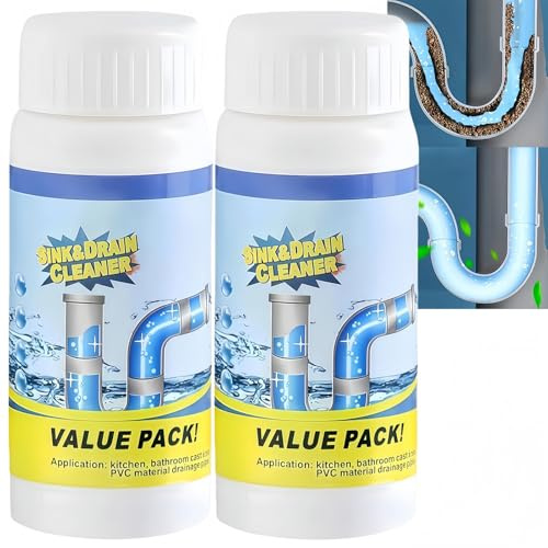 2PCS Powerful Sink&Drain Cleaner,Heavy Duty Pipe Dredging Agent,Foaming Drain Unblocker,Suitable for Cleaning and Deodorizing,Suitable for Kitchen Bathroom Toilet Shower,Easy to Use,Fast&Effective