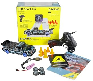 Amewi Ferngesteuertes Drift Sport Car Mini-Breaker mit Unterbodenbeleuchtung 4WD 1:24 RTR blau Kinder ab 6 Jahre
