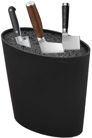 Bloc à couteaux noir 15,2 x 20,3 cm – Support stable résistant à la rouille et à la corrosion avec trous de drainage pour couteaux tranchants en céramique et steak – Porte-couteaux de forme ovale