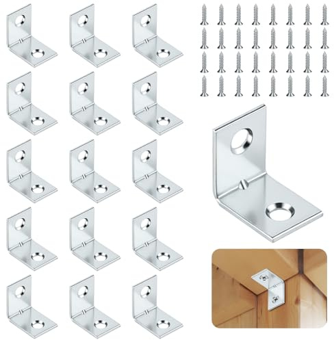 NUTKIT 16Pcs Angle Brackets, Metal Small L Shaped Brackets(20x 20x15mm) | 90 Degree Galvanised Steel Corner Bracket for Wood with Screws, for Fix &Repaire Furniture,Shelves,Windows,Cabinets