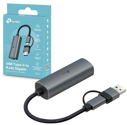 TP-Link UE310C Adattatore di Rete USB-C/USB-A a Ethernet Gigabit 10/100/1000Mbps, USB 3.0, Plug & Play, Struttura in Alluminio, Compatibile con Windows, macOS, iPadOS, Chrome OS, Linux