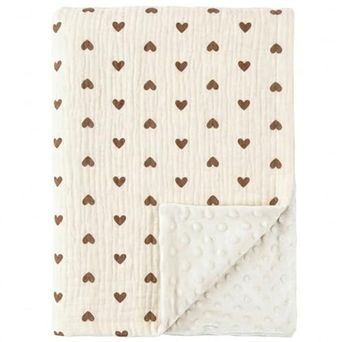 SNOWGAOGAO Babydecke Baumwolle 75x100 cm, Doppelseitig Musselin & Minky Kuscheldecke für Neugeborenen, Weiche Krabbeldecke und Schlafdecken für Kleinkinder Mädchen Junge (Herzen)