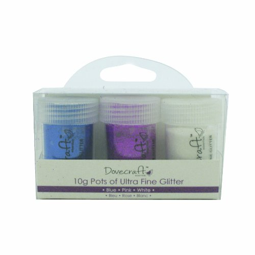Dovecraft Essentials - 3 Pots of Ultra Fine Glitter - Blue, Pink, White