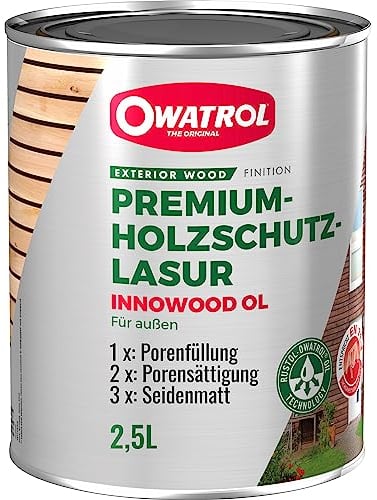 OWATROL® Holzlasur Aussen transparent 2,5 Liter [INNOWOOD OL] - Hoher UV Schutz, elastisch und diffusionsfähig - holzschutzlasur außen wetterfest - Holzlasur Aussen - Grundierung Holz Außen