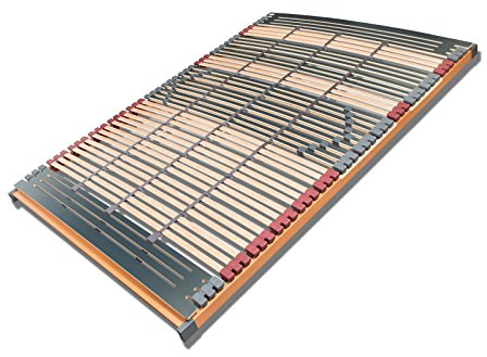 7 Zonen Lattenrost Rhodos® NV | 44 Leisten | Triokautschukkappen | Querholme 100% BUCHE massiv | 3 Mittelgurte | fertig montiert | TÜV/GS Gesichert Geprüft ID 1111212908 | 140 x 220 cm