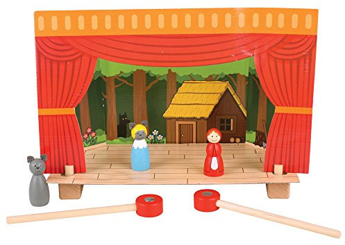Bigjigs Toys Wooden Puppet Theatre Set | Kids Show House for Table Top | Features Magnetic Figures & Rods | Imaginative Play & Learning Accessories | Toddler Gifts for 3+ Year Old Boys & Girls