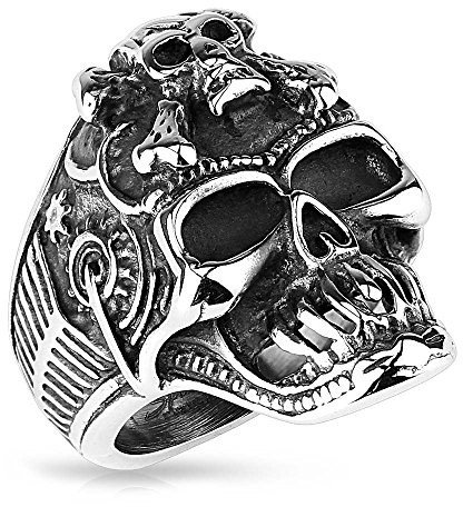 Mianova Herren Ring Edelstahl Totenkopf mit gekreuzten Knochen