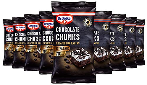 Dr. Oetker Extra Dark Chocolate Chunks, 100g each, Pack of 9 - large cooking chocolate chip sprinkles for cakes, cupcakes, decorations, sprinkles on birthday cakes