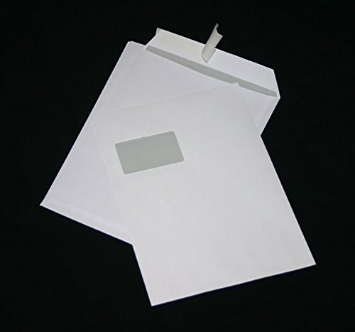 250 St. Versandtaschen extra stark 120 gr. DIN A4 C4 weiß mit Fenster Kuvert Haftklebend Briefumschläge HK