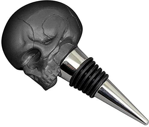 Iron & Glory Tête de mort - Bouchon à vin décoratif pour préserver le vin et les boissons, avec joint en caoutchouc étanche - Noir