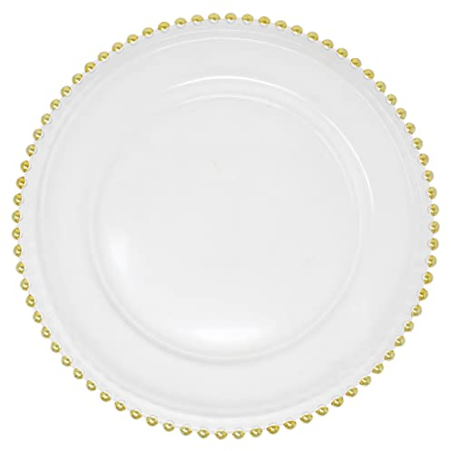 Ms Lovely 4 x Speiseteller aus transparentem Glas mit Perlentablett, 32 cm