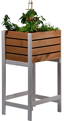 dobar® 58658FSC Balkon Hochbeet Massivholz | Schmales Kräuterbeet | Salatbeet für Balkon | Platzsparendes Hochbeet für Garten/Terrasse/Balkon | 49 x 42 x 90 cm | Braun