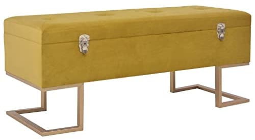 vidaXL Bank mit Staufach Sitzbank Flurbank Polsterbank Sitztruhe Truhenbank Truhe Bettbank Aufbewahrungsbank Schlafzimmer 105x40x44cm Senfgelb Samt
