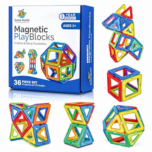 Magnetische Bausteine Spielzeug für 3 4 5 6 7 8 Jahre alte Jungen Mädchen Kinder Kleinkinder MINT-Lernspielzeug Vorschule Kreativgeschenk, 36 Magnetblöcke als Set in Geschenk-Box