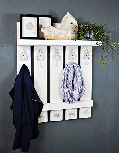 Dekorie Wandgarderobe Vintage im Landhaus Stil - Farbe: Weiß - Maße (HxBxT): 95 cm x 69 cm x 22 cm - Hochwertige Vintage Garderobe für die Wand