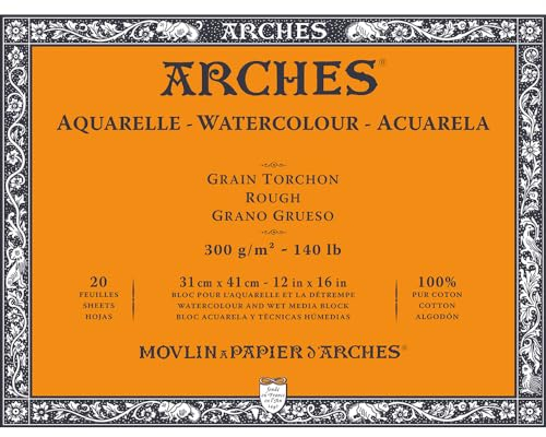 ARCHES A1795087 Aquarelle 100% dick, 300 g, geleimt, 4 l, 31 x 41, 20 Blatt, naturweiß, Baumwolle, Papier, weiß, 31x41, stück