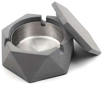 MOSTFUN Aschenbecher aus Beton mit Deckel, Geometrischer Aschenbecher, für Außenbereich, mit Edelstahl-Innenschale, Nordischer Stil für zu Hause, Büro, Terrasse, Schreibtisch, Balkon