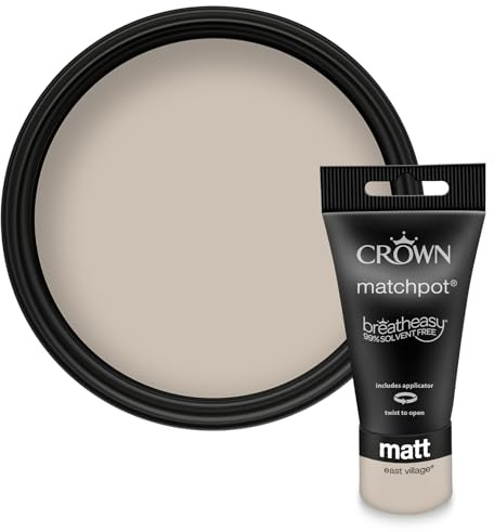 Crown WALLS & CEILINGS Mocha Cream Matt Paint Tester Pot - Sample 40ml | Try East Village before you buy. See the true colour on your wall, in your own light. Low VOC, low odour, breatheasy