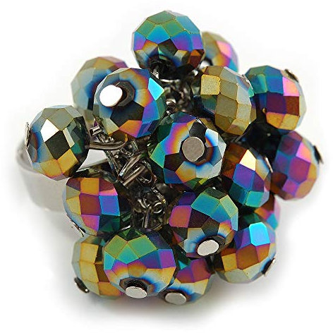 Avalaya Bague en métal argenté en forme de paon - Réglable 7/8, Verre