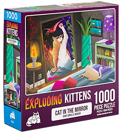 Exploding Kittens Jigsaw Puzzles for Adults -Cat In The Mirror - 1000 Piece Jigsaw Puzzles for Family Fun & Game Night